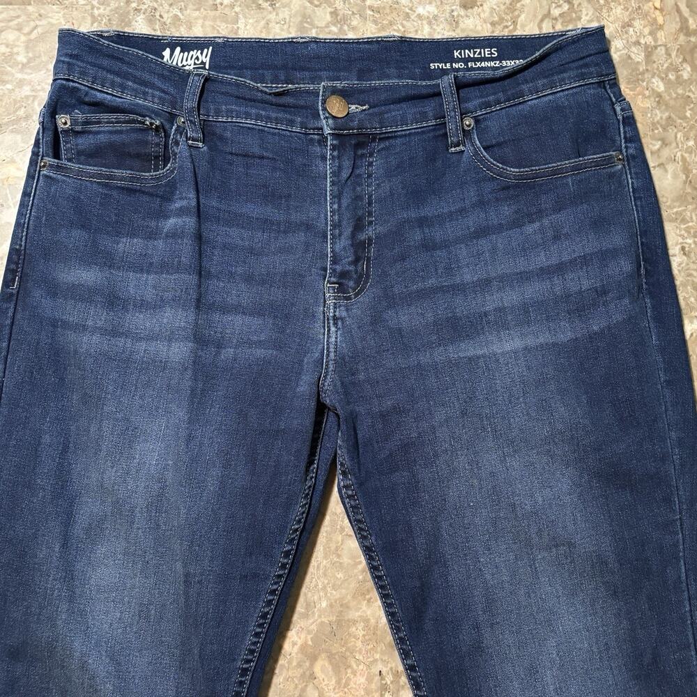 Mugsy Jeans Mens 33x32 (fits 34x32) Blue Kinzies Straight Fit Stretch Denim